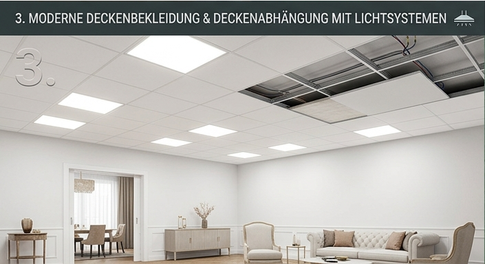 3. Deckenabhängung mit Lichtsystemen